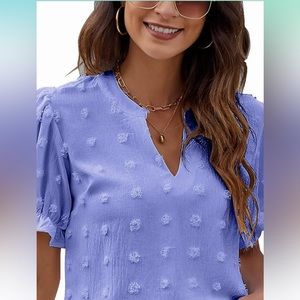 Blooming Jelly Women’s Puff sleeve summer chiffon short sleeve v-neck pom shirt